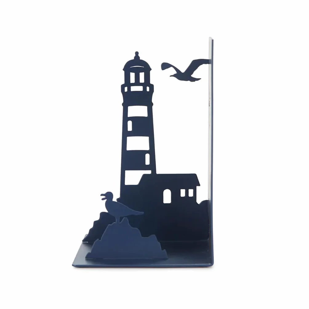 Balvi Serre-Livres Lighthouse Métal Bleu Typique Vue de la côte Phare et mouettes