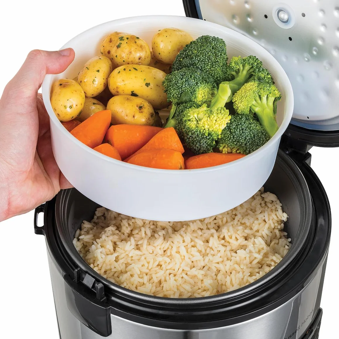 Russell Hobbs Cuiseur de Riz 2en1 Classique 1,2L Panier Vapeur Maintien au Chaud Auto Bol Antiadhésif Amovible 27080-56