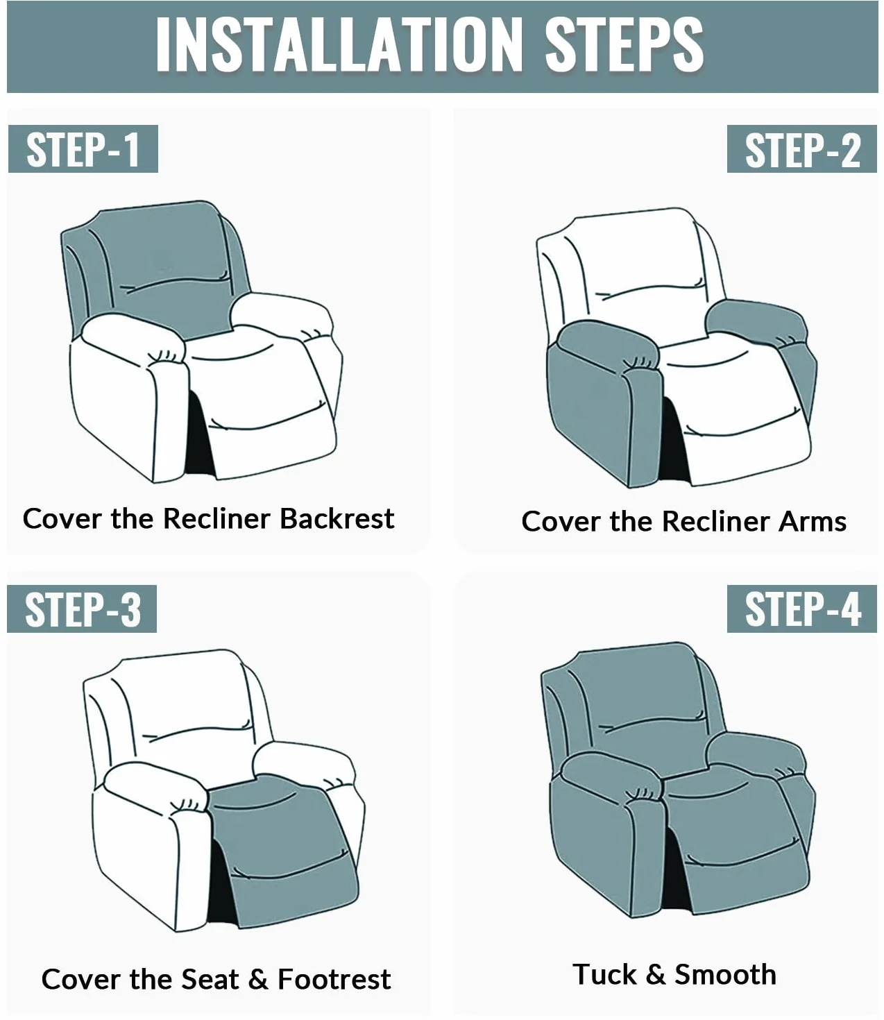 Housse de Fauteuil Relax Inclinable Électrique, Jacquard Vert Foncé, Élastique Extensible 4 Pièces
