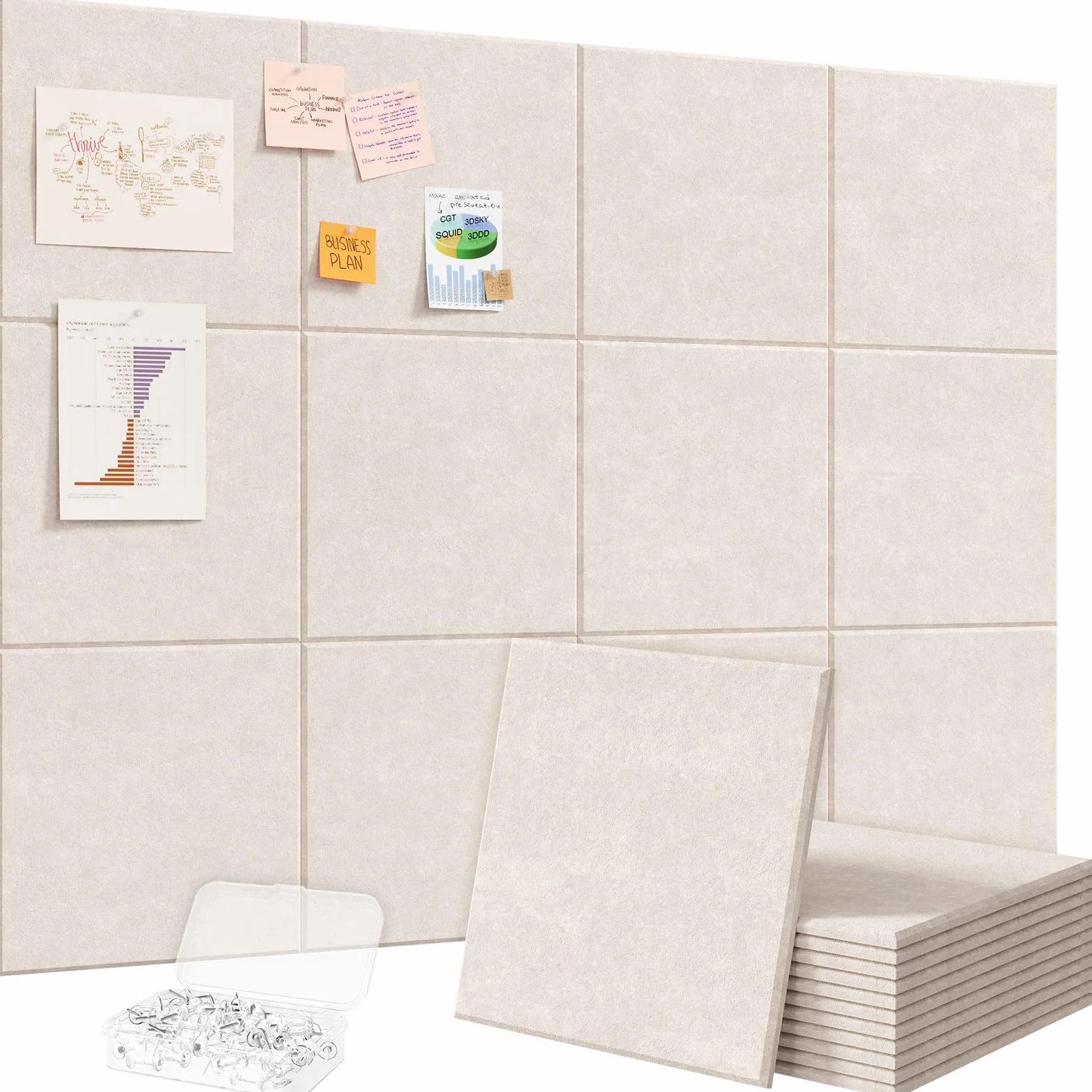Lifewit Tableau en feutre adhésif décoratif 120x90 cm lot de 12 panneaux beige avoine