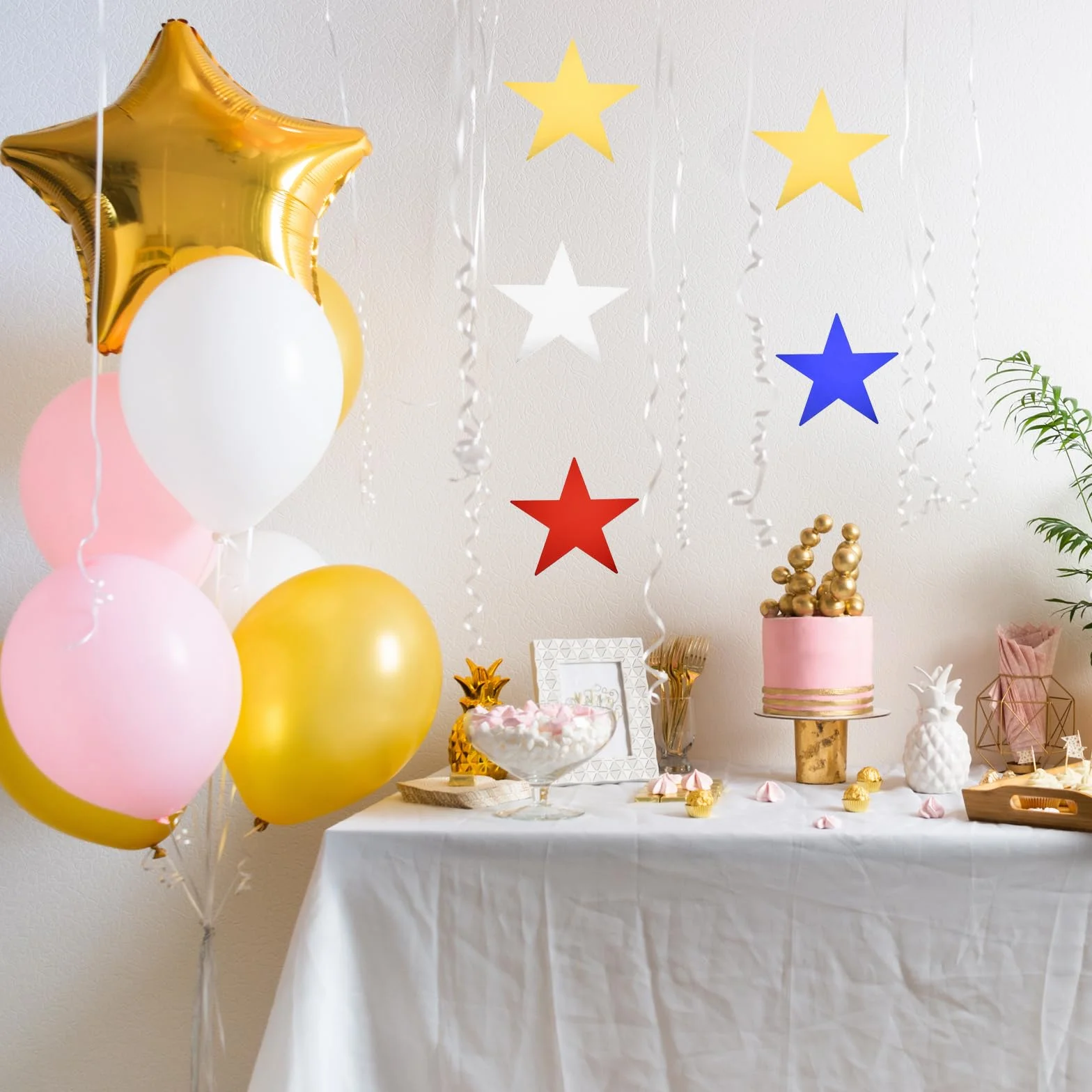 QUARKZMAN 36Pcs Doré Laser Étoiles Découpées en Papier Imprimé Double 11 Pouce Décoration Murale