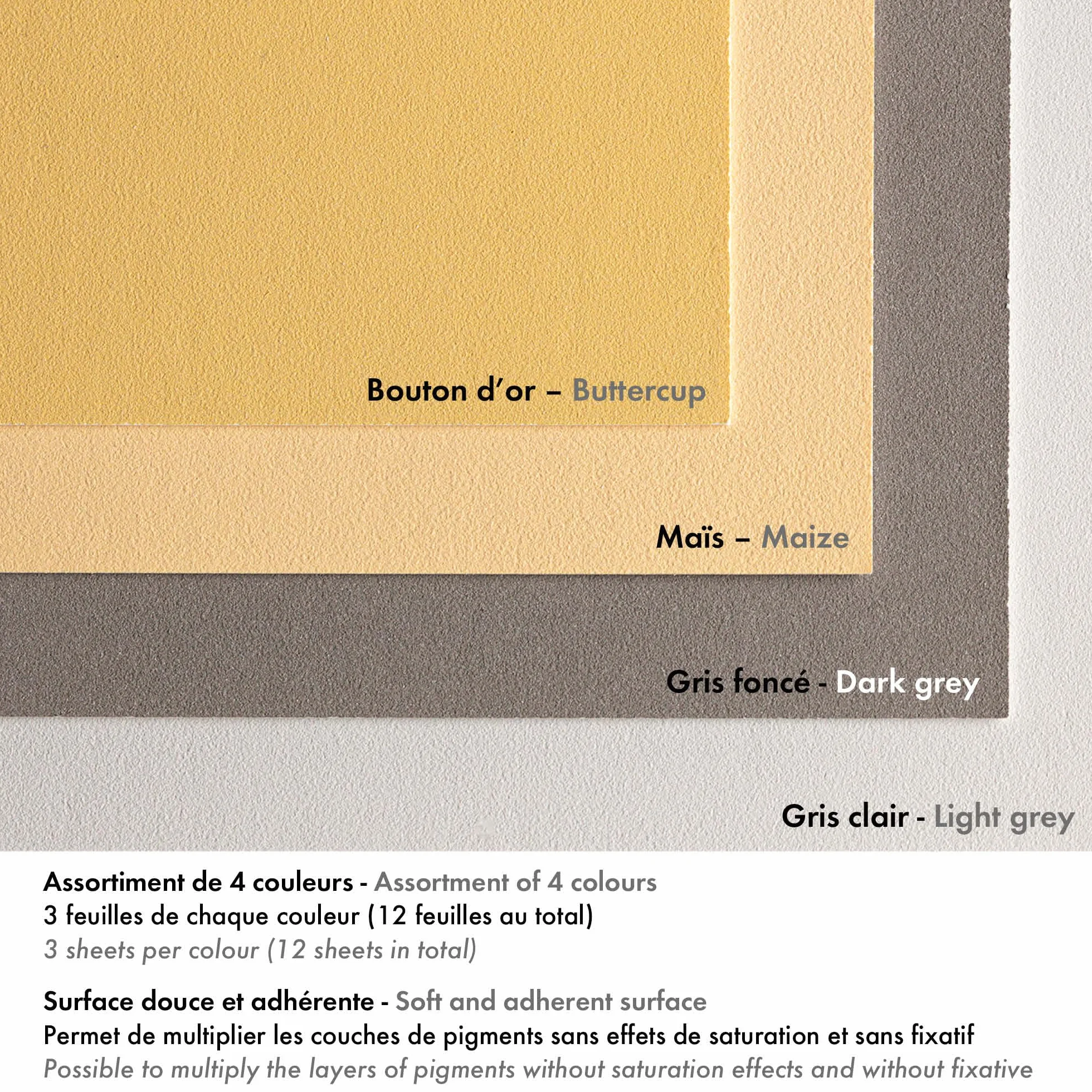 Clairefontaine Pastelmat Bloc Collé 24x30 cm 360g 12 Feuilles Carte Spéciale pour Pastels Secs 4 Couleurs Assorties