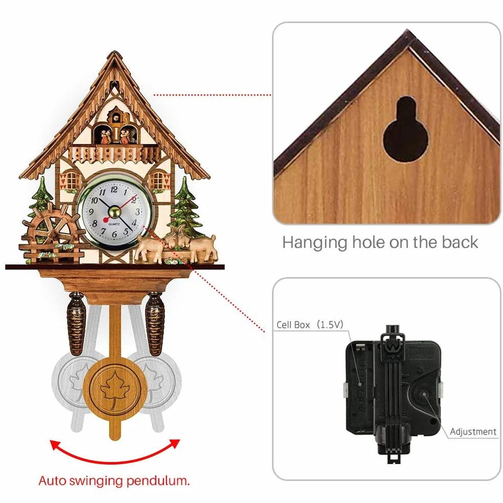 Horloge Murale à Coucou en Bois Style Traditionnel Nord-Ouest Europe Panneau MDF