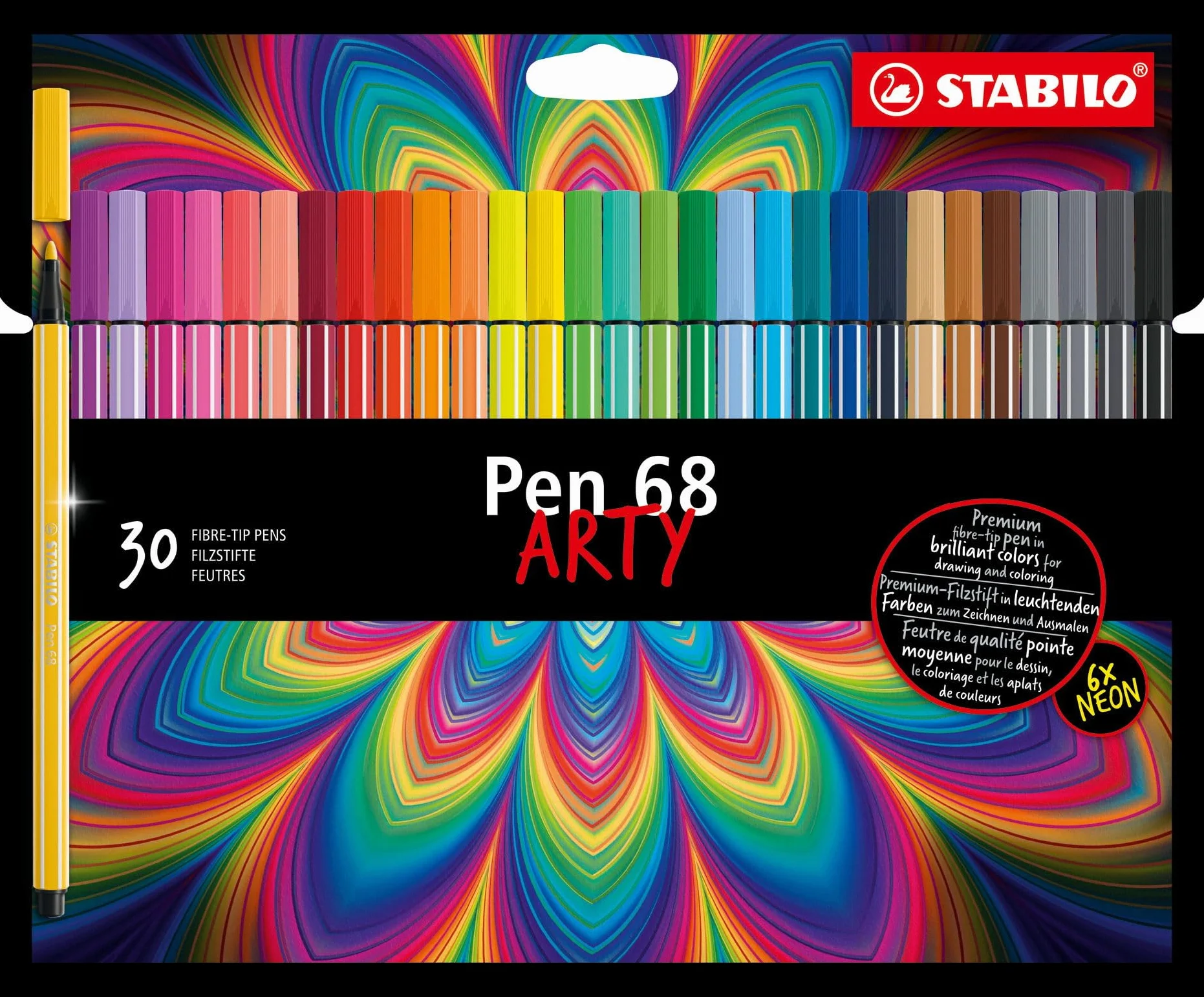 STABILO Pen 68 ARTY Feutres de coloriage adulte pointe moyenne Etui carton 30 pièces coloris assortis
