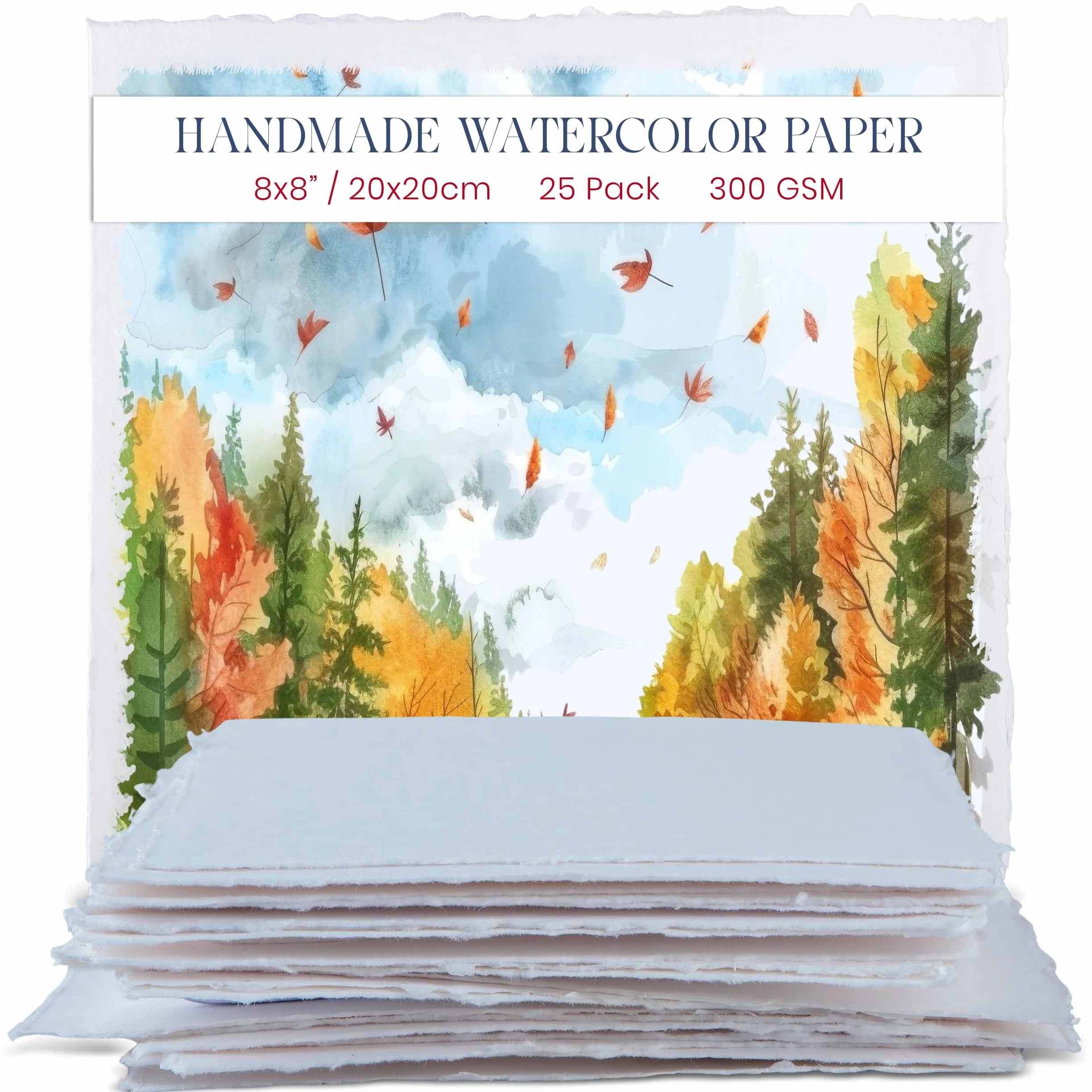 Papier Aquarelle Fait Main Premium Blanc Pressé à Froid 300gsm 20 x 20 cm 25 Feuilles Coton Recyclé