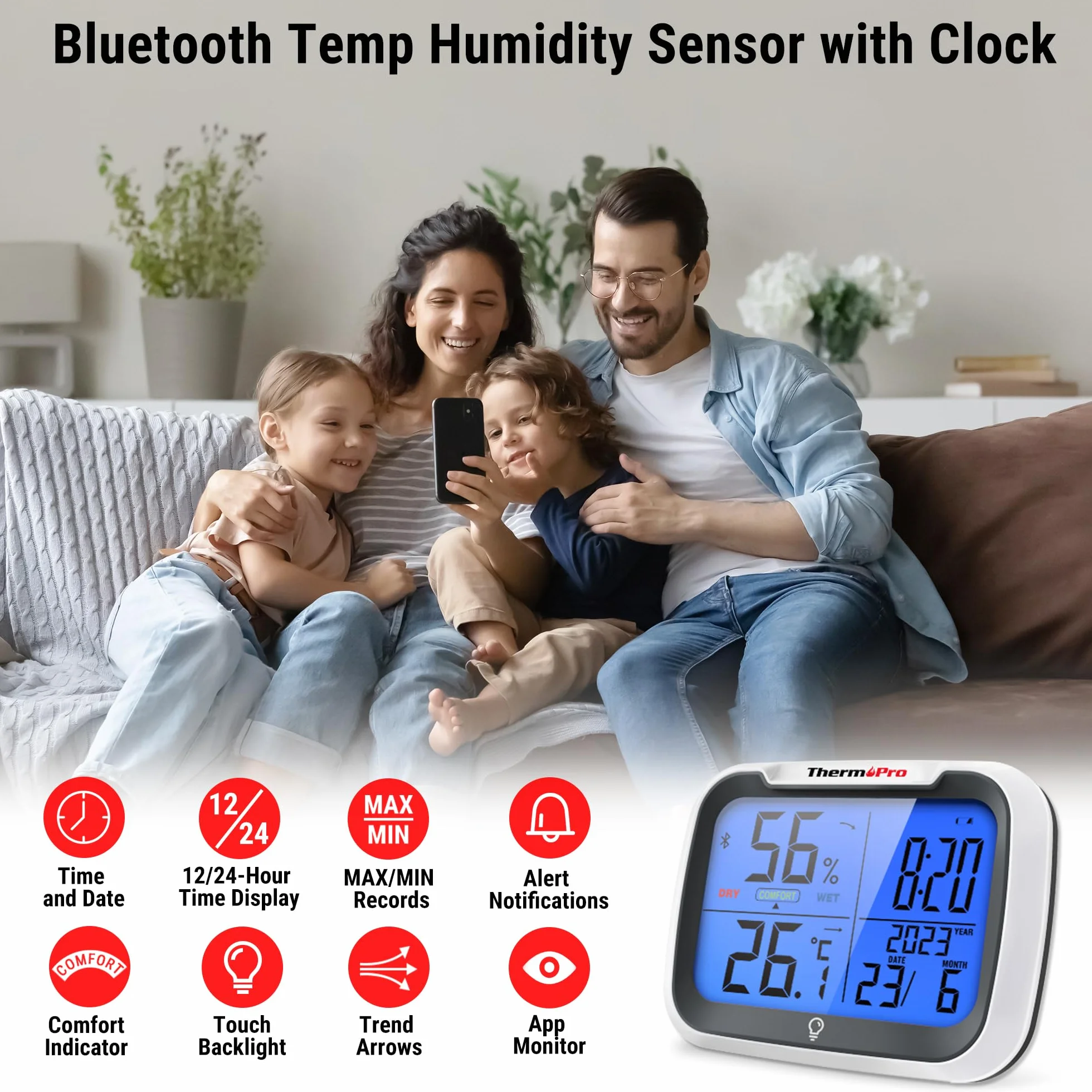 ThermoPro TempPro TP393B Hygromètre numérique Bluetooth Thermomètre d'ambiance maison température humidité
