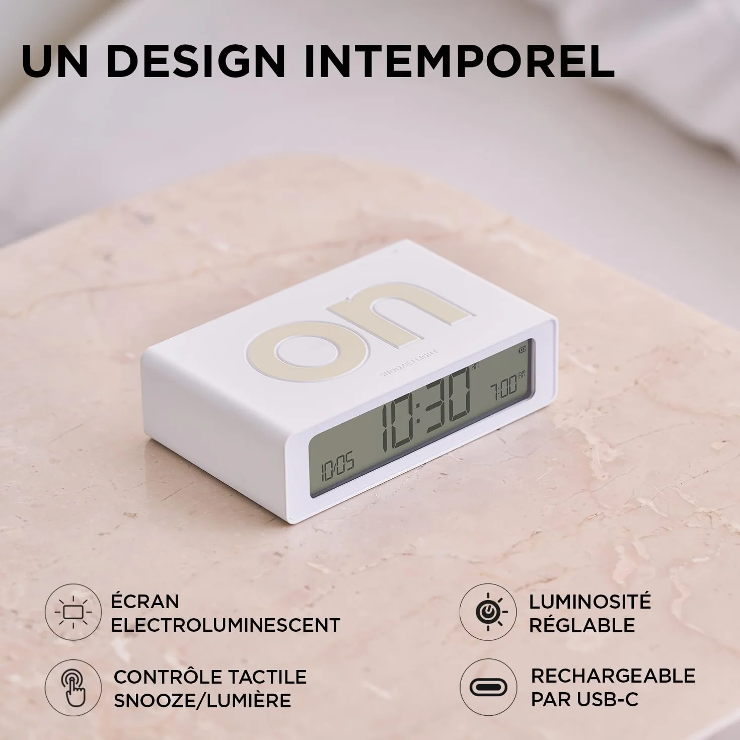 Lexon Flip Mini Réveil Matin Voyage, Horloge Numérique LED Réglable, Rechargeable Tactile - Or