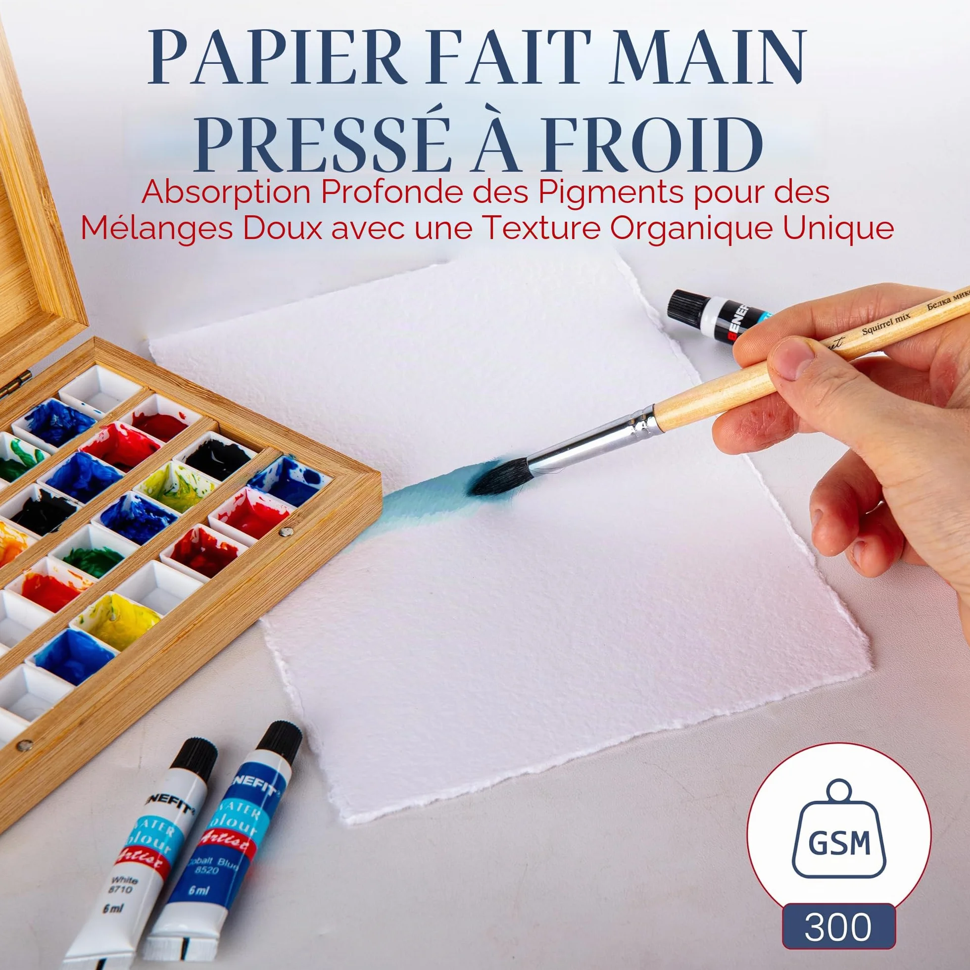 Papier Aquarelle Fait Main Premium Blanc Pressé à Froid 300gsm 20 x 20 cm 25 Feuilles Coton Recyclé