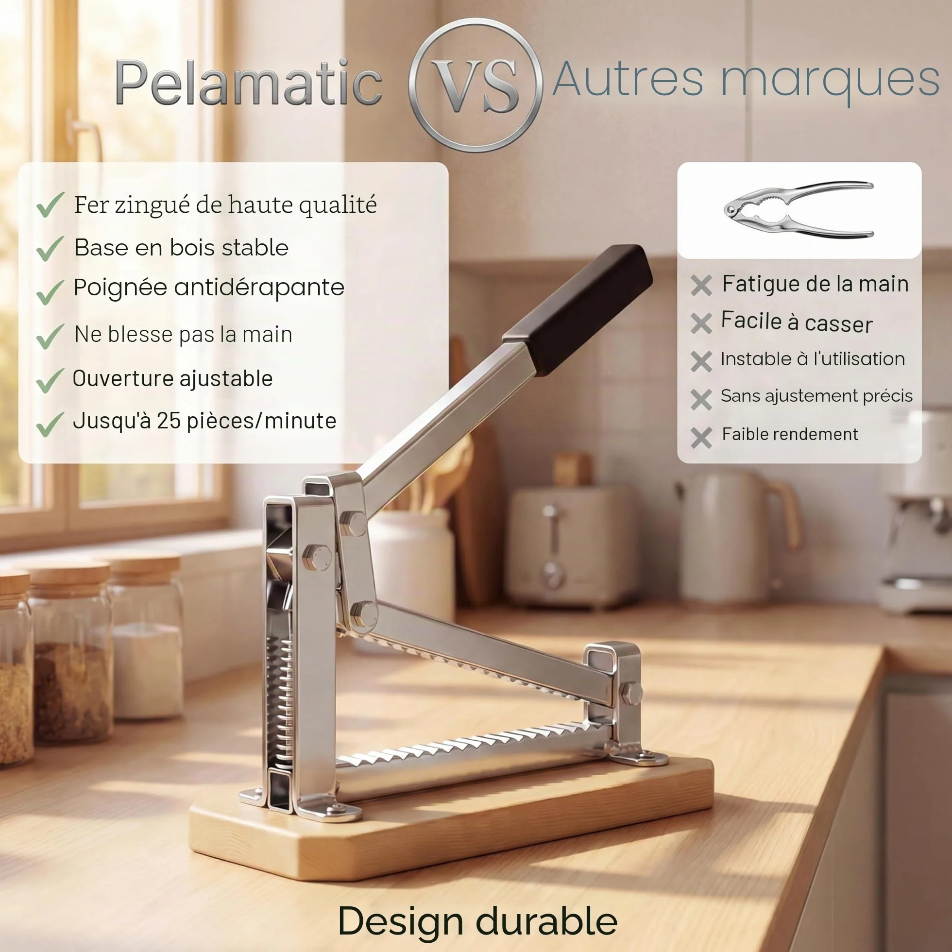 Pelamatic Casse-Noisette Manuel Fer Bois Ajustable Toutes Tailles Gris Marron