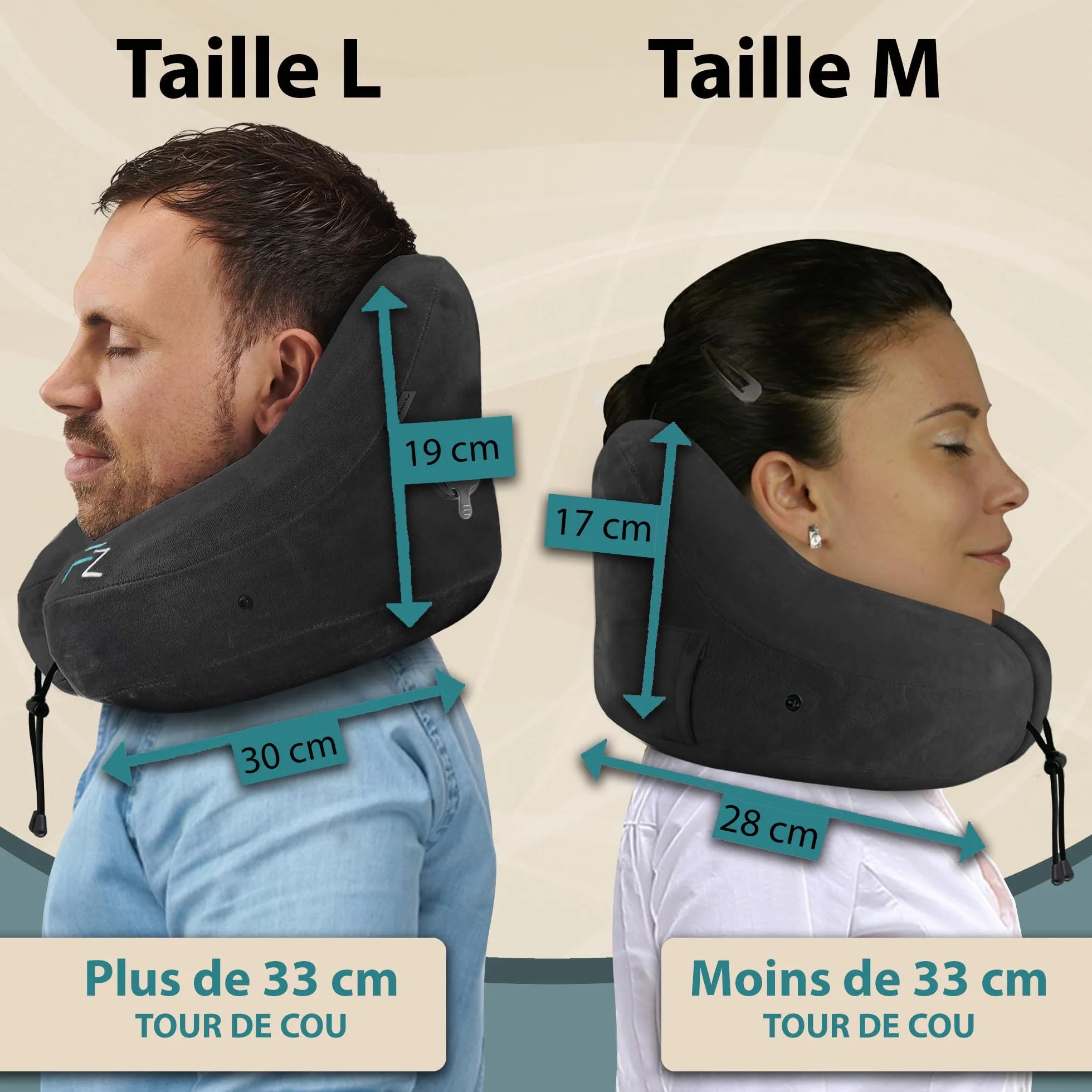 FLOWZOOM Air Oreiller de Voyage Gonflable pour Avion Voiture, Coussin Cervical Réglable 5 Positions Sommeil, Taille L Noir