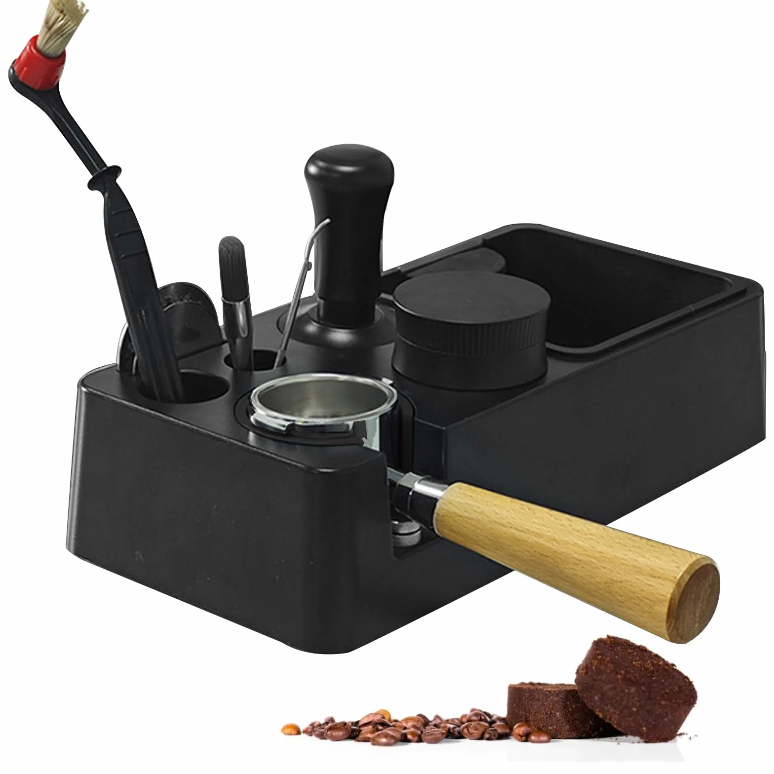 Station Tassage Café avec Knock Box, Tamper 51-58,5mm, Distributeur Café, Accessoires pour Machine à Café Barista