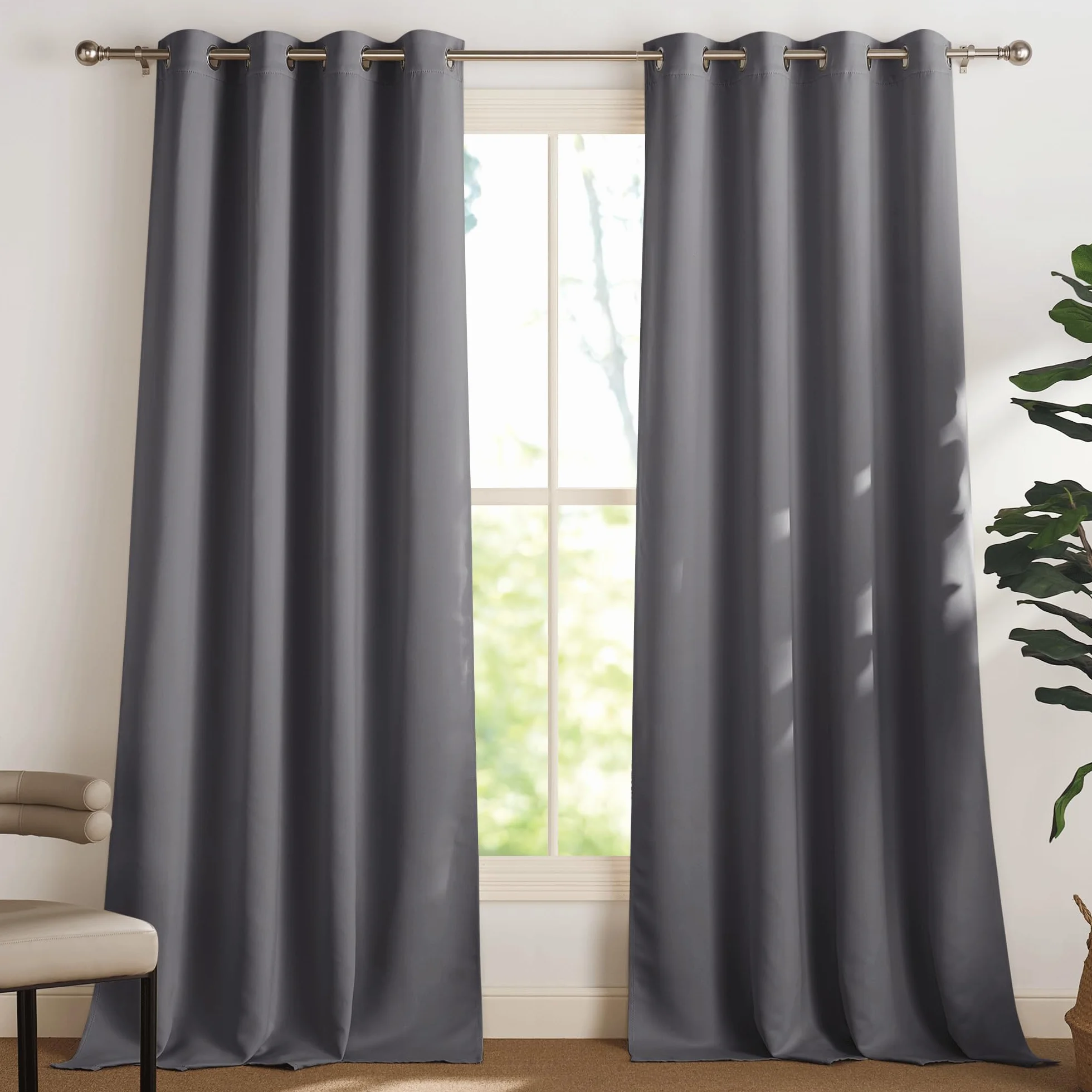 PONY DANCE Lot de 2 Rideau Occultant Thermique Isolant 140x240 Gris