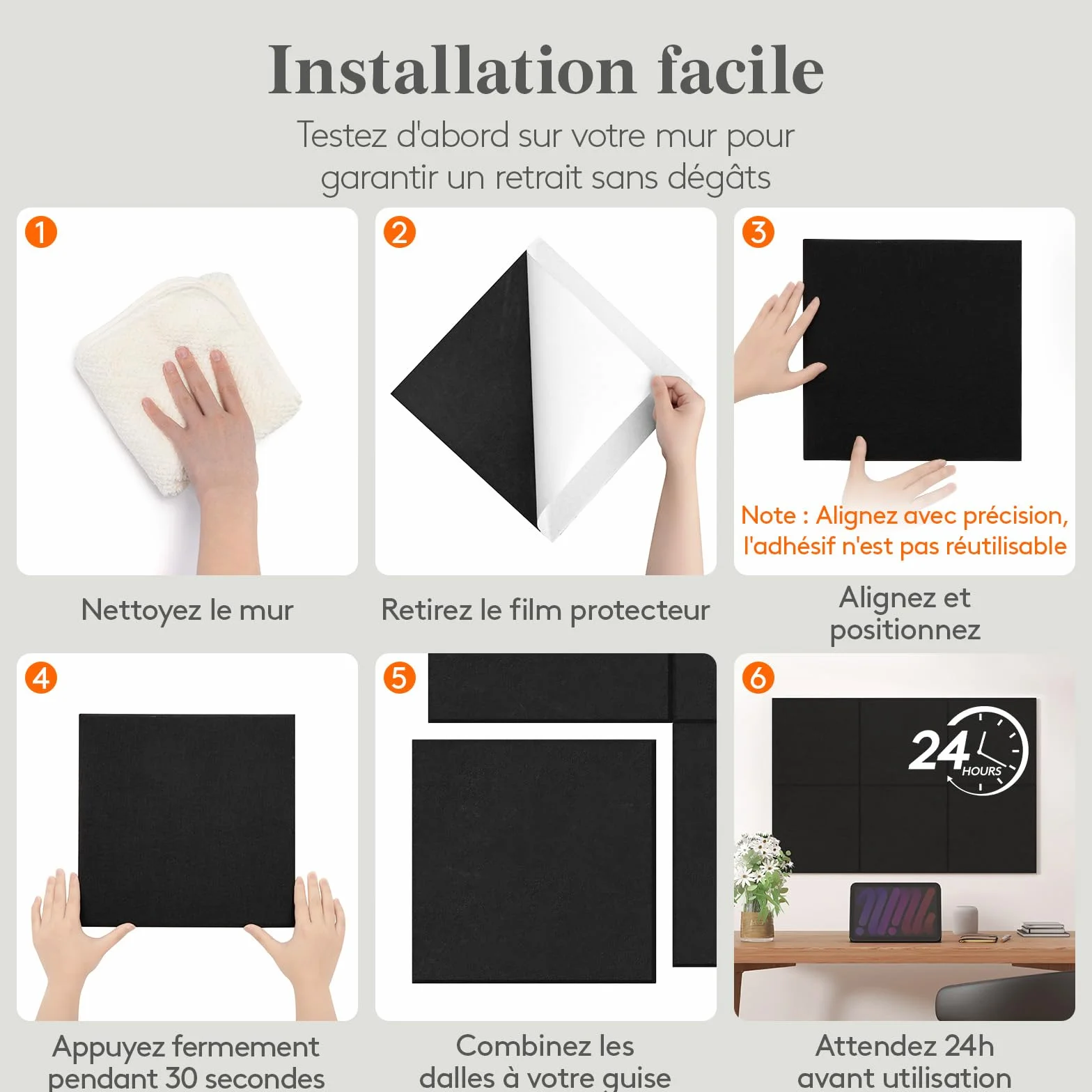 Lifewit Tableau en feutre adhésif décoratif 120x90 cm lot de 12 panneaux beige avoine