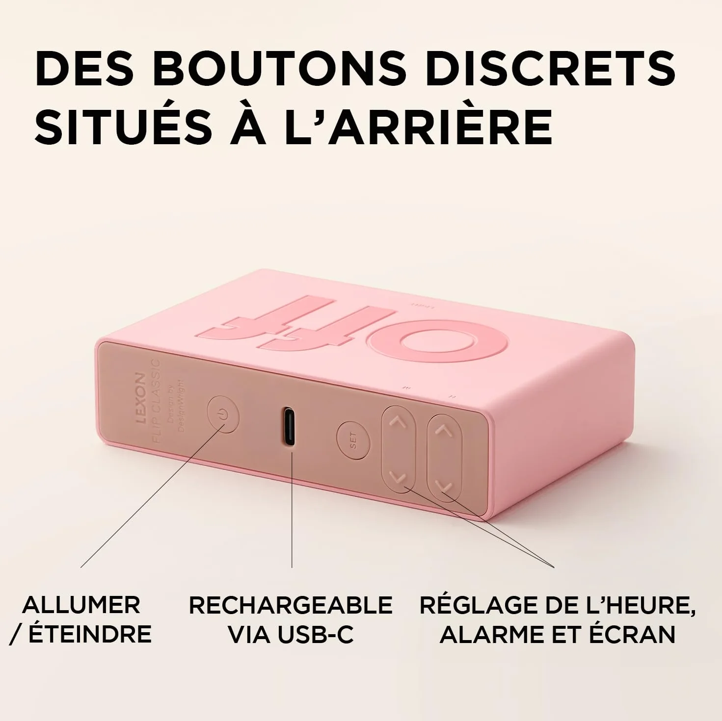 Lexon Flip Mini Réveil Matin Voyage, Horloge Numérique LED Réglable, Rechargeable Tactile - Or