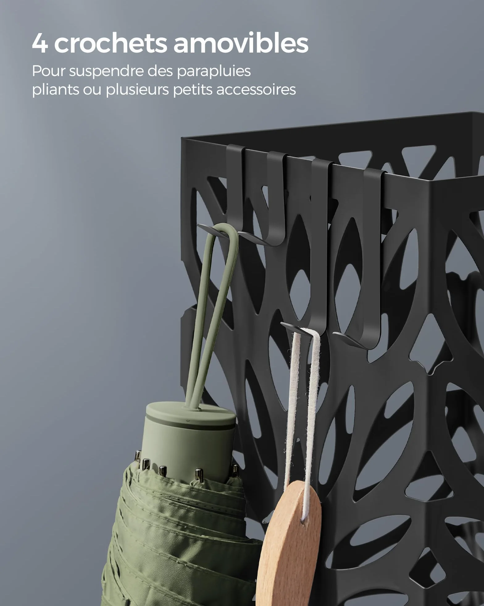 SONGMICS Porte-parapluies Support Carré Acier avec Réceptacle d'Eau Amovible Noir LUC026B33