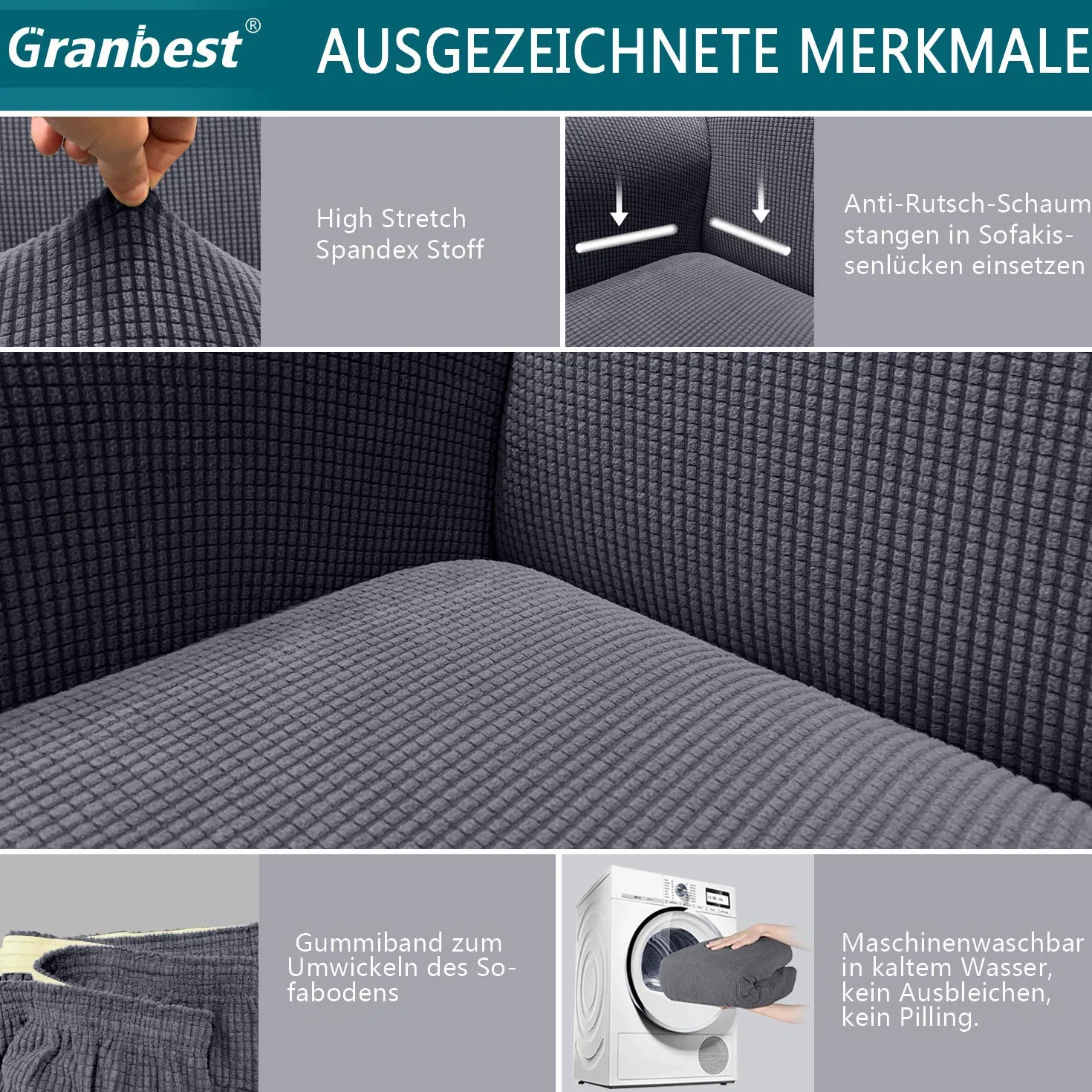 Granbest Housse de canapé Jacquard élastique Protection Animaux Salon
