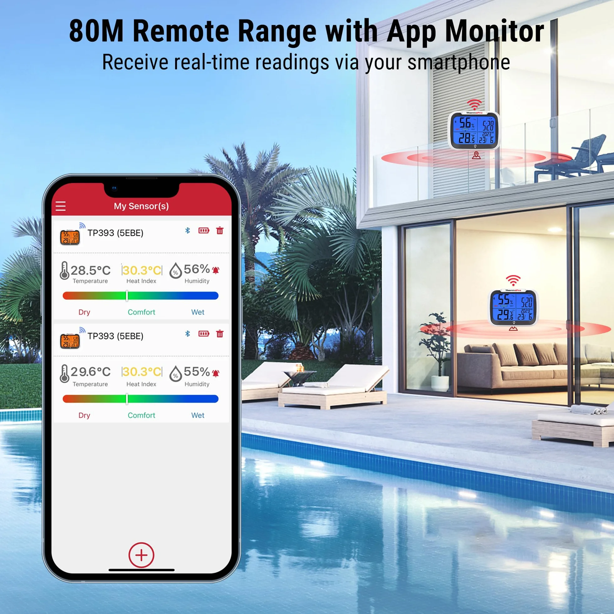 ThermoPro TempPro TP393B Hygromètre numérique Bluetooth Thermomètre d'ambiance maison température humidité