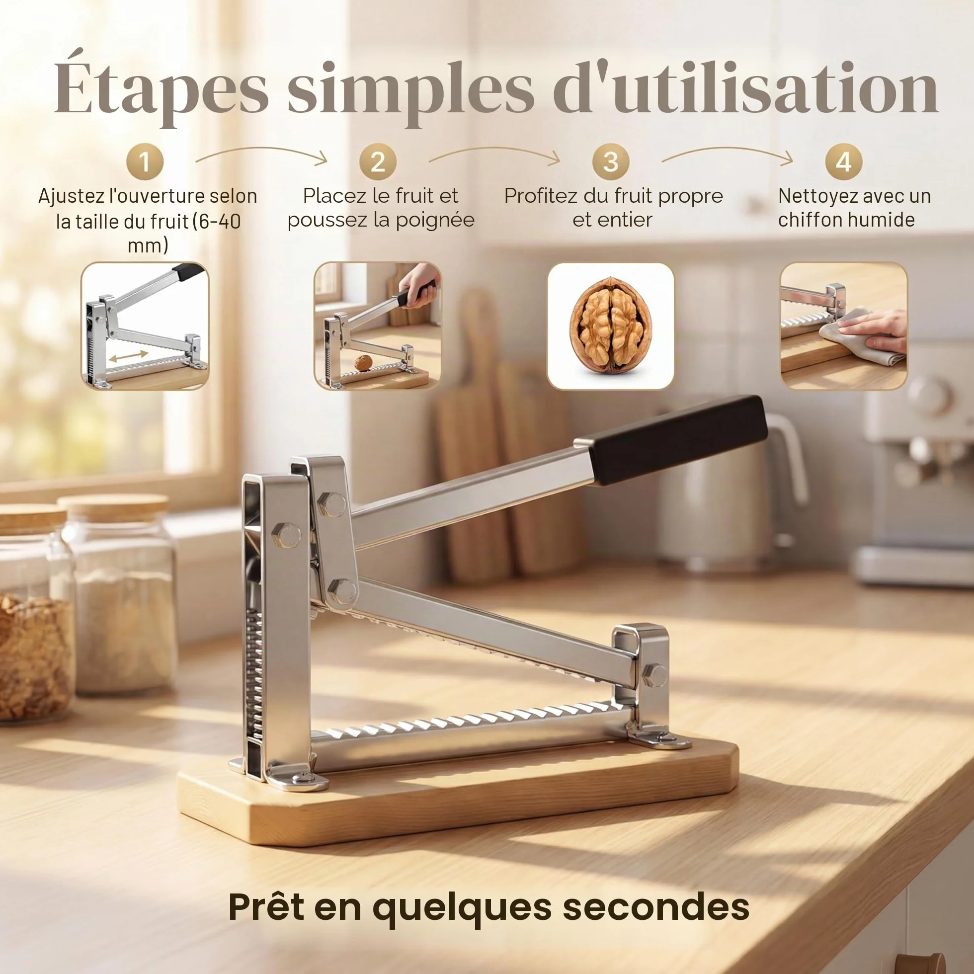 Pelamatic Casse-Noisette Manuel Fer Bois Ajustable Toutes Tailles Gris Marron