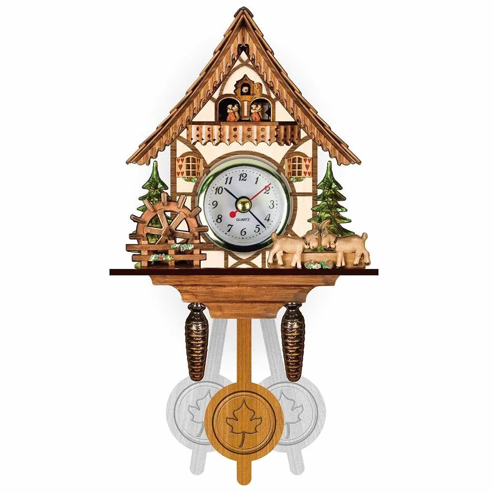 Horloge Murale à Coucou en Bois Style Traditionnel Nord-Ouest Europe Panneau MDF