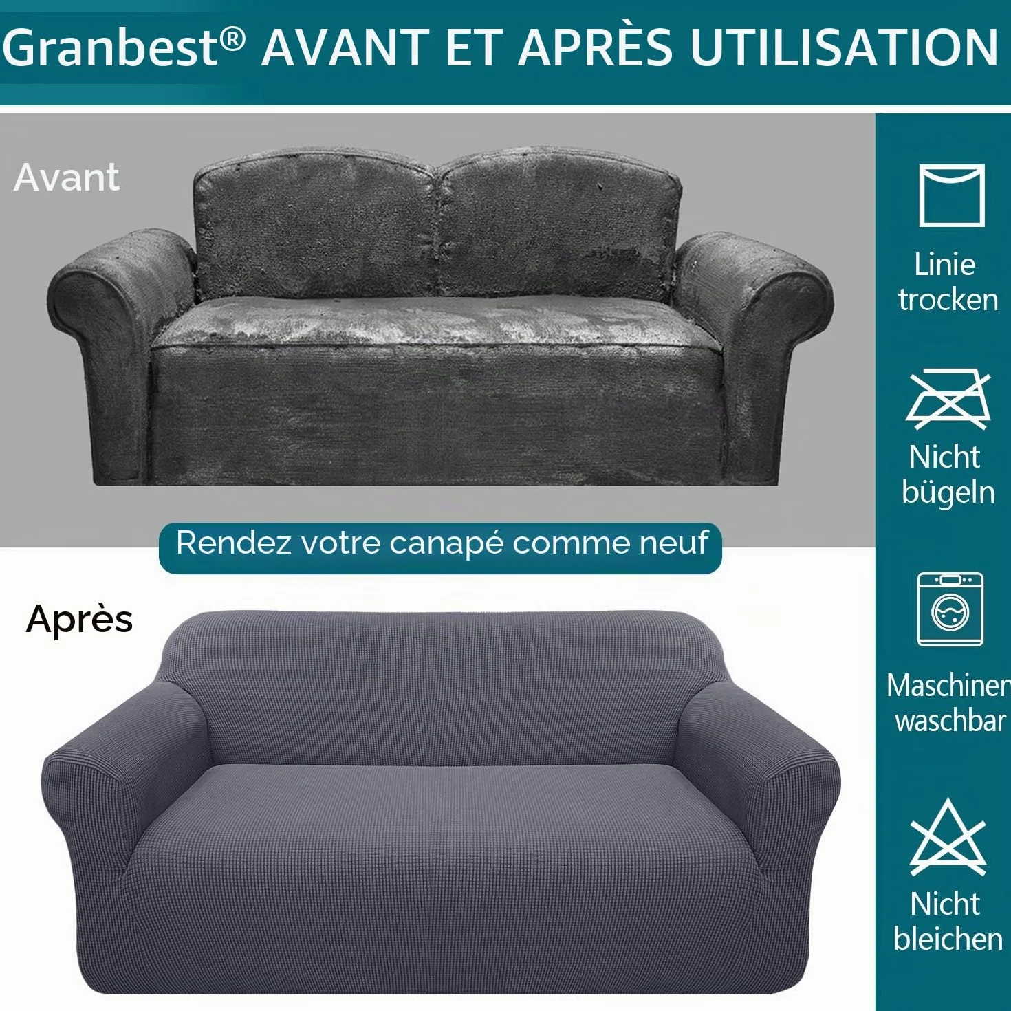Granbest Housse de canapé Jacquard élastique Protection Animaux Salon