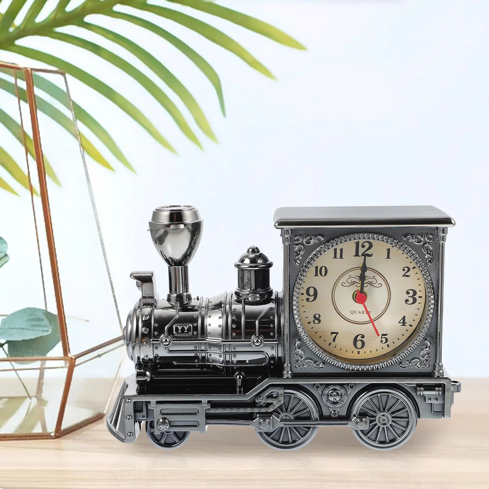 VOSAREA Décoration Table Figurine Train Réveil Horloge Digitale Modèle Train D'époque Steampunk Décor Rétro