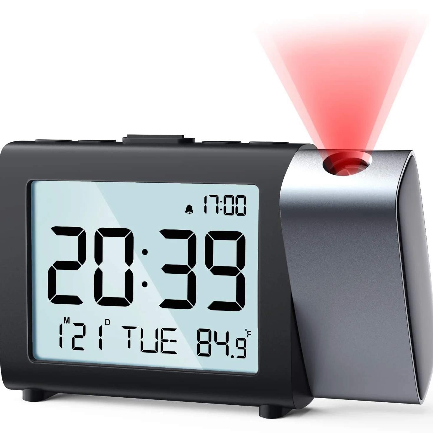 Horloge à Projection numérique LCD avec température, date, 12/24H, réveil de bureau réglable (Rouge)