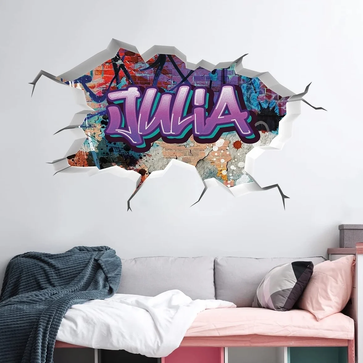Sticker mural personnalisé prénom 3D graffiti 100x58cm tjapalo® vr201 stickers muraux enfants