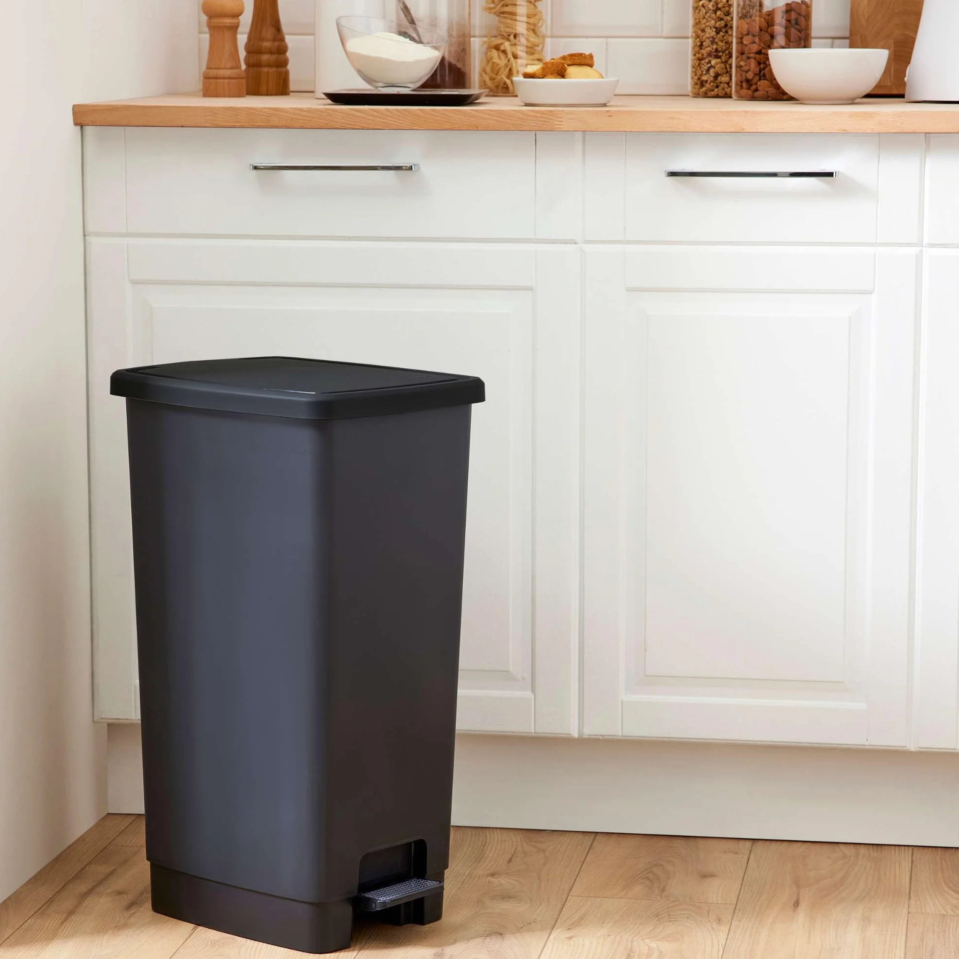 SUNDIS Poubelle à pédale 40 L rectangulaire plastique recyclé noir anthracite